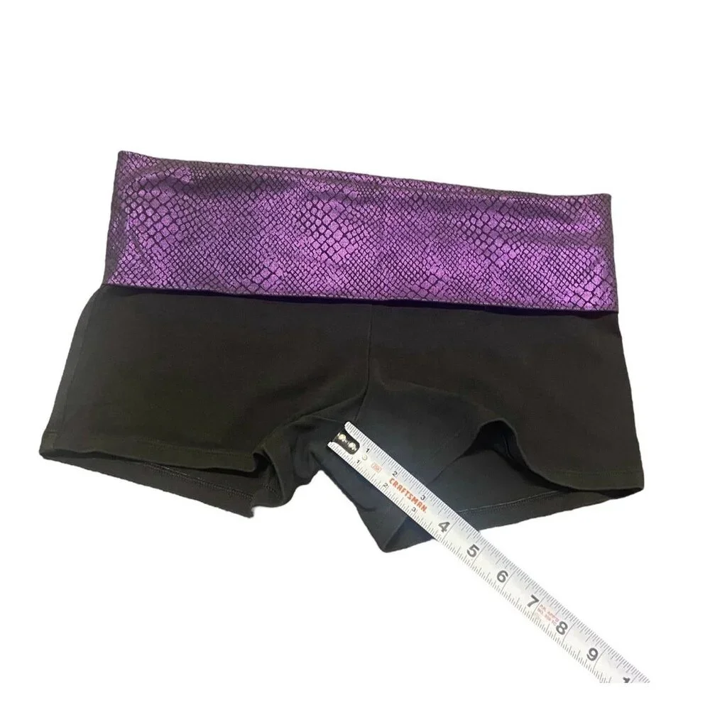 VS‎ PINK Yoga Shorts Foldover Black Purple Snake Animal Print Y2K Vtg Size M